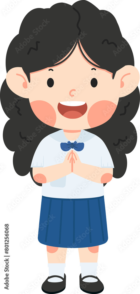 Cute girl student greeting sawasdee Cute girl student greeting sawasdee