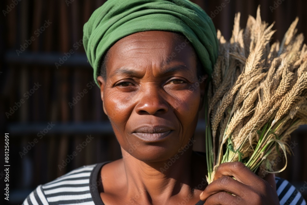 Portrait of a woman holding a bundle of wheat Portrait of a woman holding a bundle of wheat