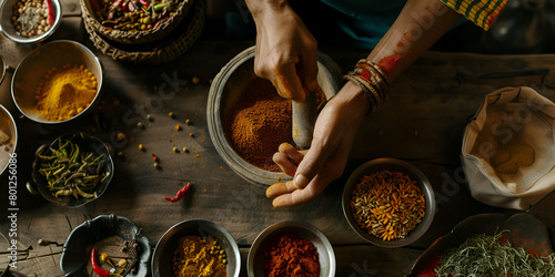 Wallpaper Mural "Spice of Life: Indian Woman Grinding Spices in Kitchen | Culinary Traditions"
 Torontodigital.ca