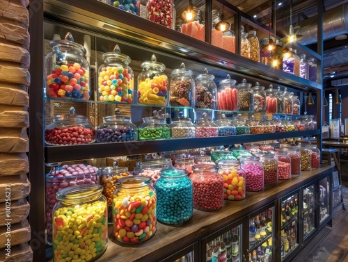 Step into a restaurant and behold the enchanting sight of a candy bar, brimming with an array of sweet treats that beckon to your inner child. Gaze upon shelves lined with jars of colorful candies,  ©  Photography Magic