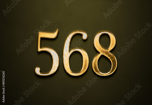 Old gold effect of 568 number with 3D glossy style Mockup. 