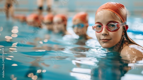 Portrait of people having group aqua training class in gym