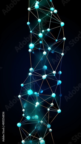 Blue and white glowing plexus structure with connected spheres