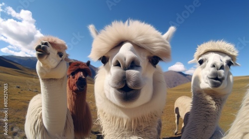 Four alpacas looking at the camera