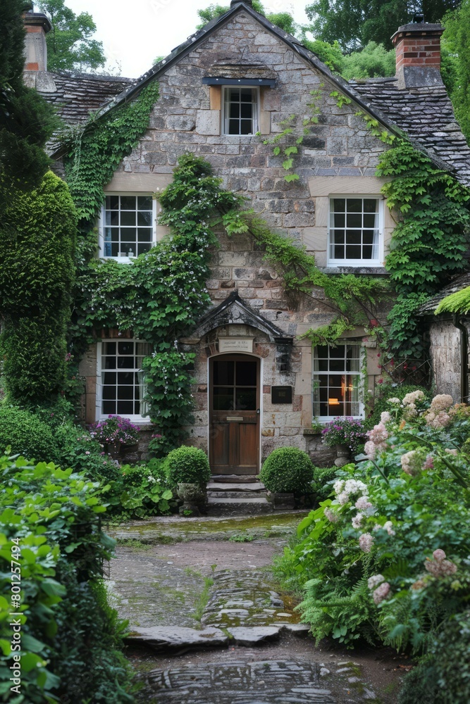 Stone cottage with flowers