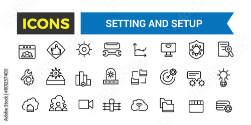 Setting And Setup Line Icons Collection, Operation, Processing, Tools Icons, Ui Icon Set, Thin Outline Icons Pack, Vector Illustration
