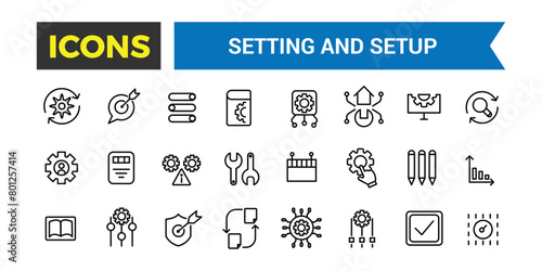 Setting And Setup Line Icons Collection, Operation, Processing, Tools Icons, Ui Icon Set, Thin Outline Icons Pack, Vector Illustration