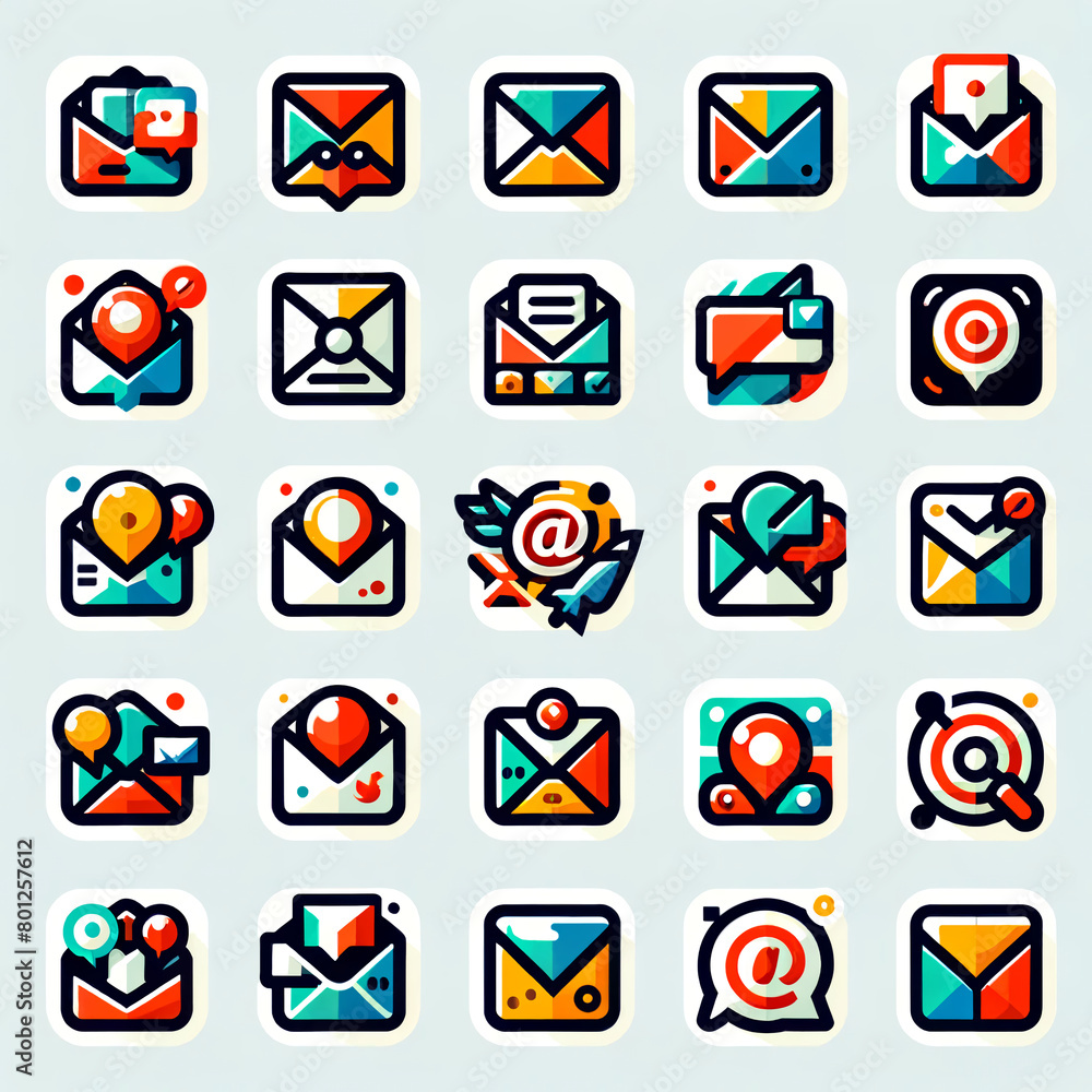Colorful Email and Location-Based Icons Set Colorful Email and Location-Based Icons Set