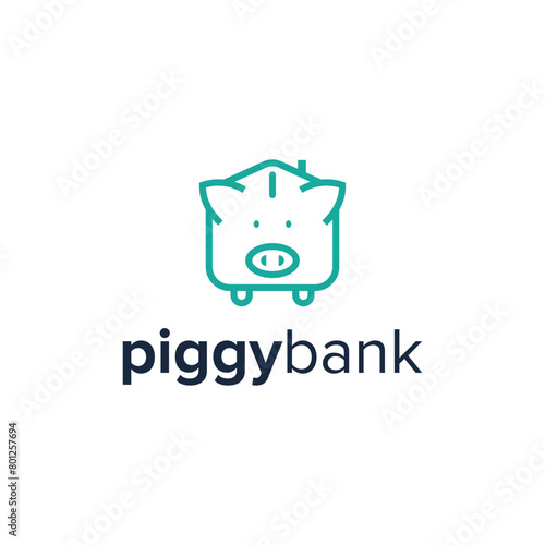 piggy bank simple sleek creative geometric modern logo design vector