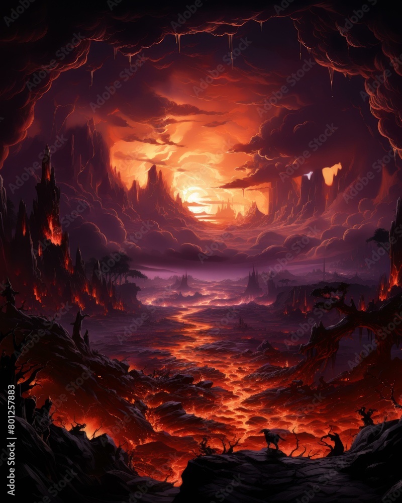 Fototapeta premium A dark and stormy night in the middle of a lava field