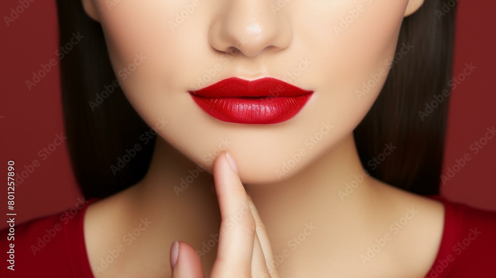 Close up of woman's lips with red lipstick Close up of woman's lips with red lipstick