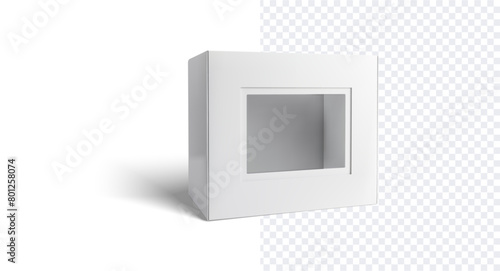 Modern White Packaging Box Transparent Window on Isolated Background. Sleek and stylish white packaging box featuring clear transparent window, perfect for showcasing products, isolated background