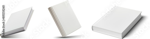 Three White Books on Isolated Background - Stack and Standing. Capture the minimalistic charm with three white books, one standing and two stacked, on a pure isolated background for clean presentation