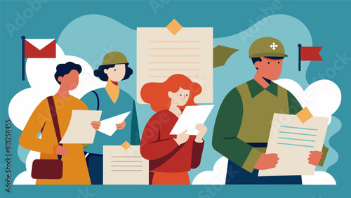 A series of letters from soldiers to their families documenting the struggles and triumphs of their personal journeys during the war.. Vector illustration