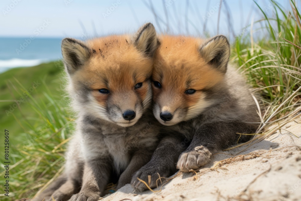 Two Adorable Red Foxes in the Dunes Two Adorable Red Foxes in the Dunes