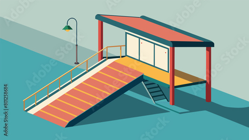 A ramp installed at a bus stop for wheelchair users with an adjustable incline to accommodate different mobility needs.. Vector illustration