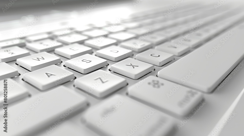 Minimalist design of a white laptop keyboard in a bright and clean workspace setting Minimalist design of a white laptop keyboard in a bright and clean workspace setting
