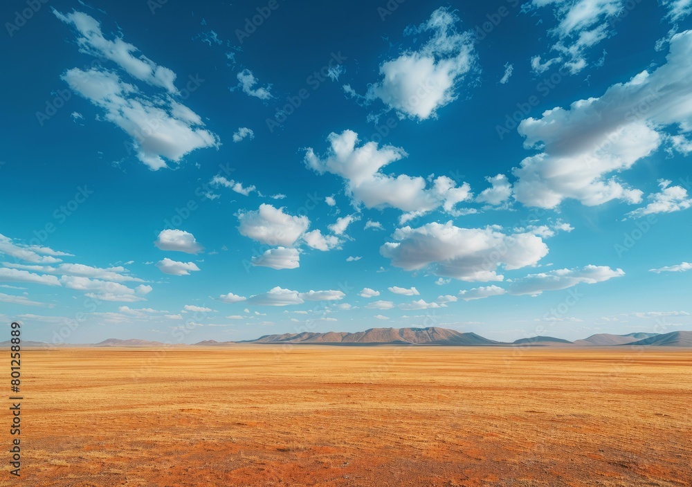 Fototapeta premium Vast and empty steppe landscape with mountains in the distance