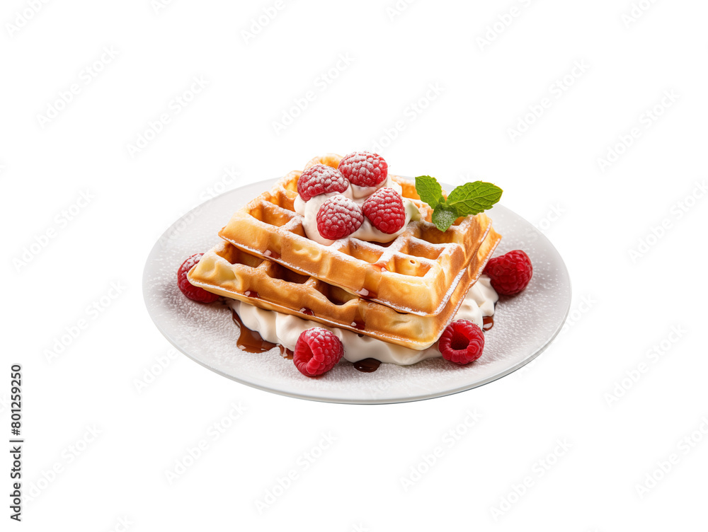 Freshly baked delicious waffles on a white plate, ready to be enjoyed, isolated on a transparent background. Generative AI Freshly baked delicious waffles on a white plate, ready to be enjoyed, isolated on a transparent background. Generative AI