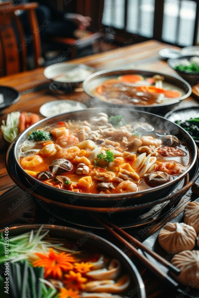 A delicious and nutritious hot pot meal with a variety of ingredients
