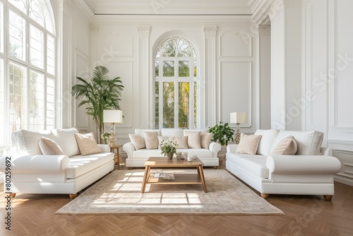 Bright and Airy Living Room With Three White Sofas © duyina1990