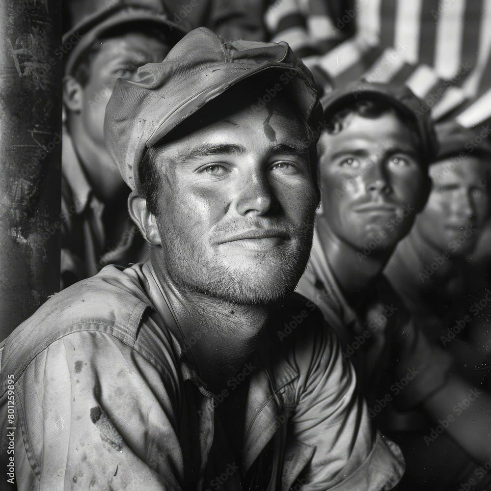 A black and white photo of a young American sailor during World War II
