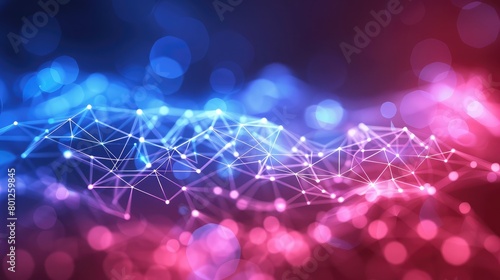 Abstract polygonal space low poly dark background with connecting dots and lines ,The neon bright sphere shape object that has been connected with the link of the bright line that portray  photo