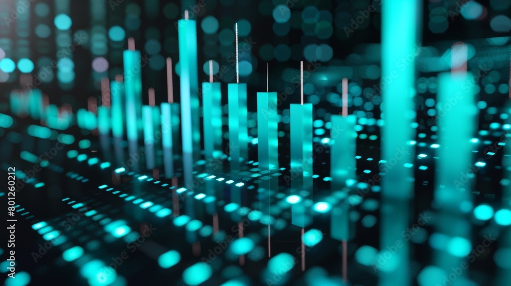 Dynamic display of digital trading chart with glowing blue candlesticks on a dark background symbolizing market analysis Dynamic display of digital trading chart with glowing blue candlesticks on a dark background symbolizing market analysis
