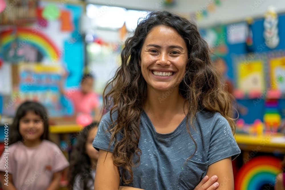 Portrait of a smiling teacher in a classroom Portrait of a smiling teacher in a classroom