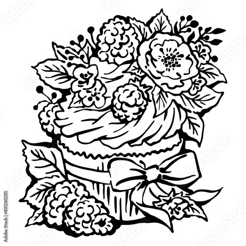 Wallpaper Mural Sweet tasty dessert cupcake with cream and deco for morning breakfast in café or restaurant. Mini birthday cake for pleasure. Hand drawn colorful retro vintage illustration. Old style drawing. Torontodigital.ca