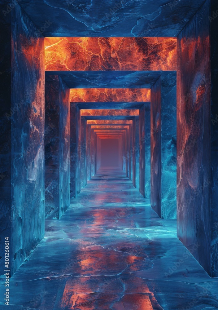 Blue and orange glowing futuristic sci-fi corridor Blue and orange glowing futuristic sci-fi corridor