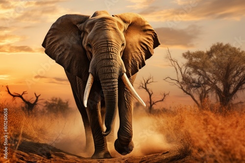 African elephant running in the savanna © duyina1990