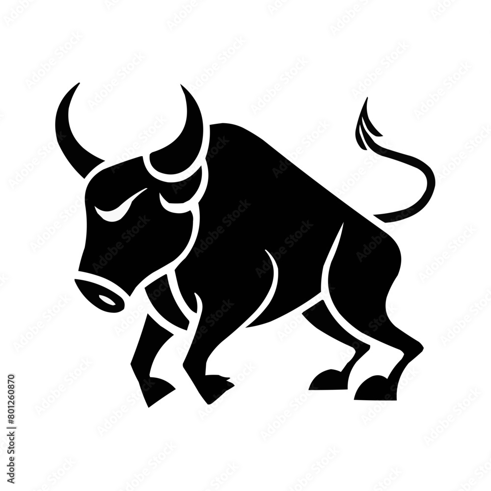 Angary bull vector illustration | Digital silhouette of a bull black and white