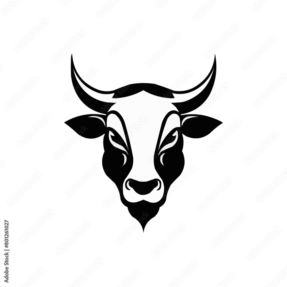 Bull head vector illustration black and white | Silhouette of a bull head