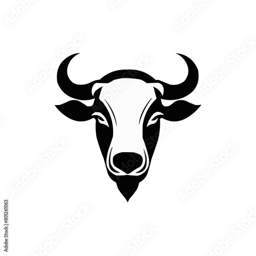 Vector illustration of a bull head black and white | Silhouette of a bull head