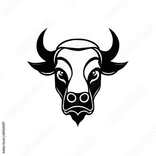 Bull head vector illustration black and white | Silhouette of a bull svg 