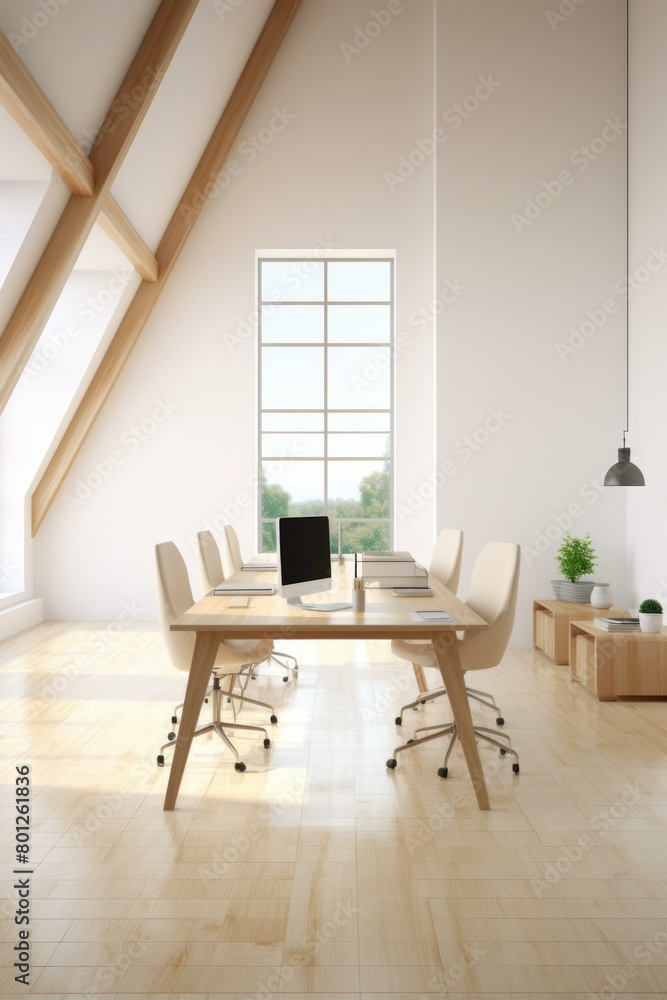 Bright and Airy Home Office with Large Windows and a Wood Plank Accent Wall Bright and Airy Home Office with Large Windows and a Wood Plank Accent Wall