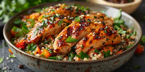 Grilled chicken breast with quinoa and vegetables