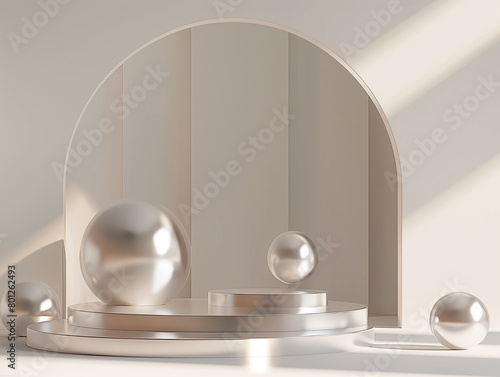 Backgrounds Silver metallic Podium Stand Template 3D rendering © Unknown studio