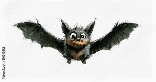 illustrazione di pipistrello in volo con ali distese su sfondo bianco photo