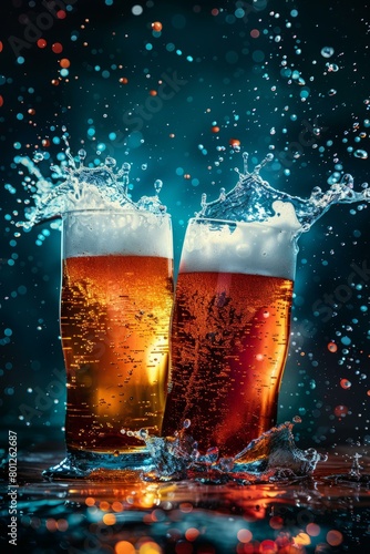 Beer glasses with splashing beer