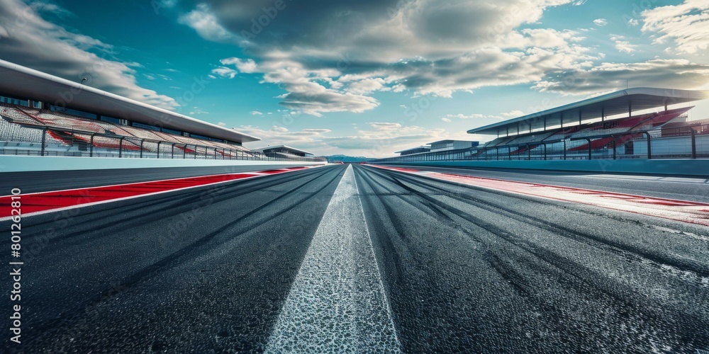 Race track with blue sky and white clouds