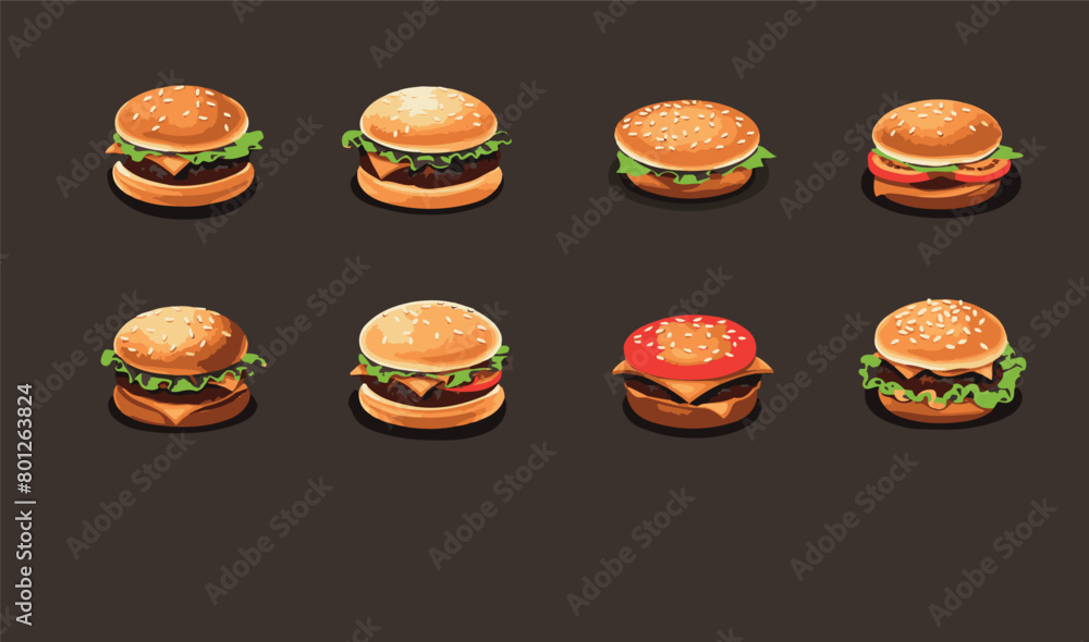 Assorted Hamburgers With Various Toppings Assorted Hamburgers With Various Toppings