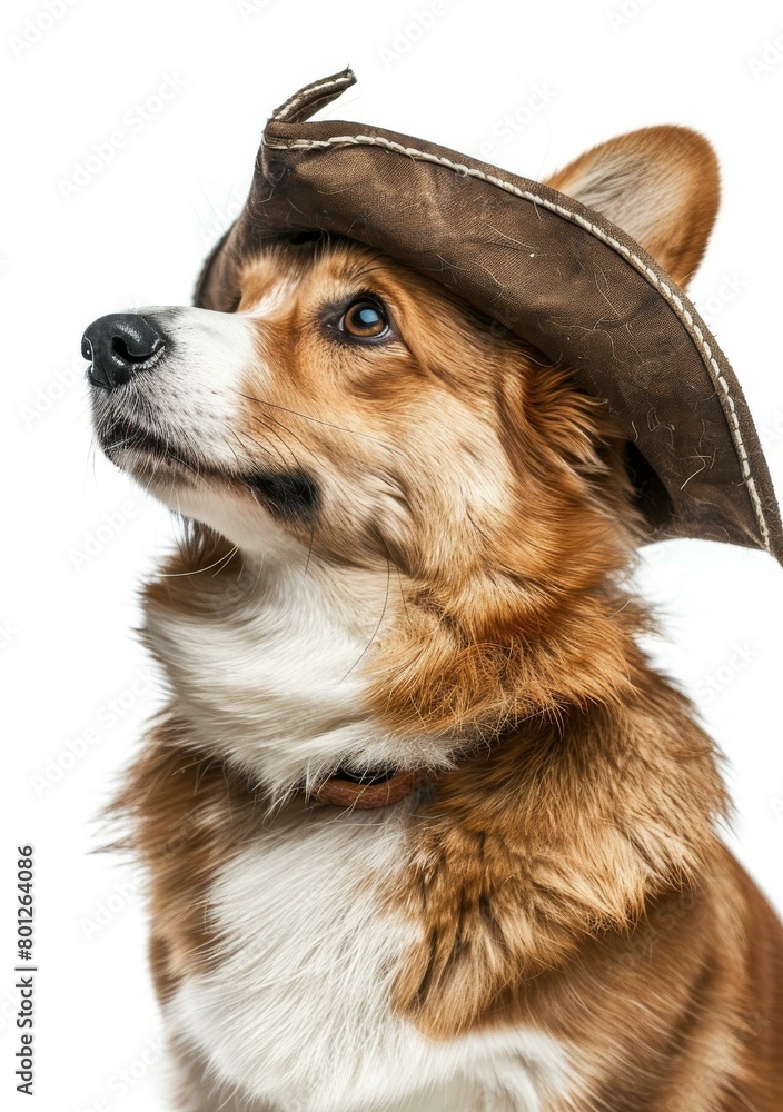 A cute corgi dog wearing a pirate hat