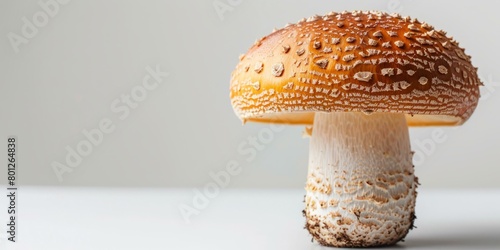 close up photo of a single inedible Amanita muscaria mushroom photo