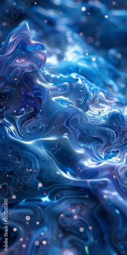 Blue and purple abstract liquid background with glowing particles
