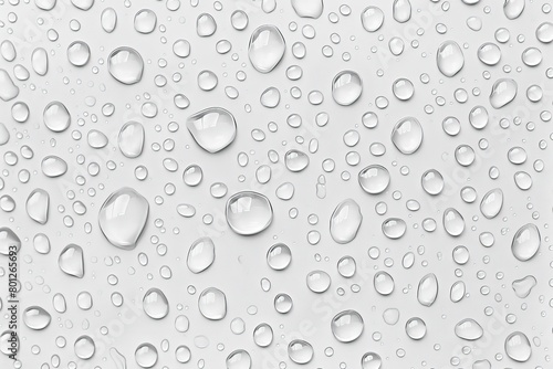 Close up of water drops on a white surface, reflecting light