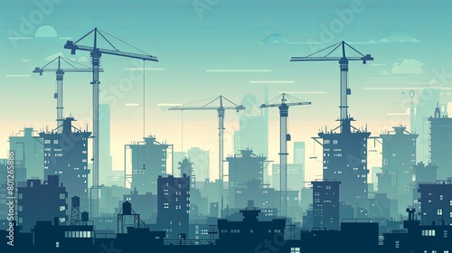 Urban Construction Landscape  Ideal for architectural firms  construction companies  and real estate agencies. Background depicts modern buildings and construction cranes against the urban sky.