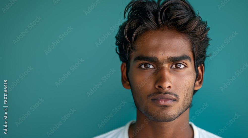 Headshot of a young Indian man with dark hair and brown eyes, wearing a white shirt, looking at the camera with a neutral expression. Headshot of a young Indian man with dark hair and brown eyes, wearing a white shirt, looking at the camera with a neutral expression.