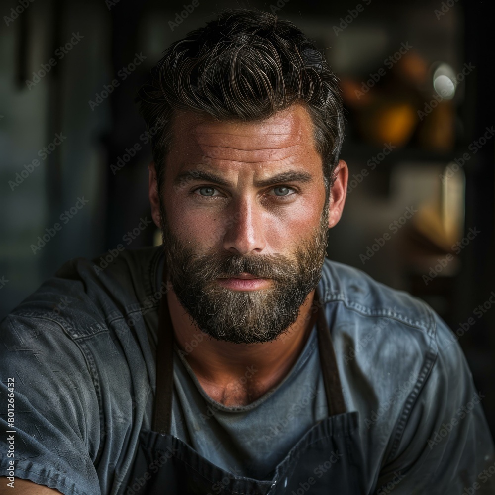 Obraz premium Portrait of a handsome bearded man with blue eyes